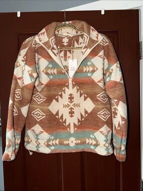 Southwestern Aztec Half-Zip Pullover Jacket - Multi Brown